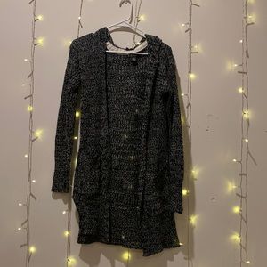 Dark gray cardigan with hood. Size small.